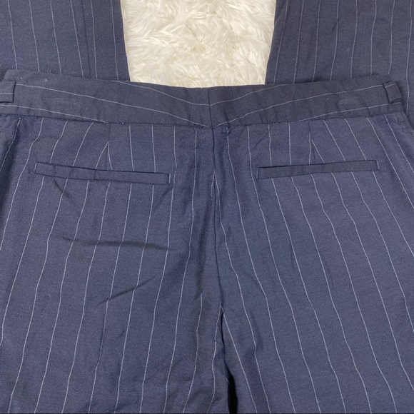 J Crew Wool Blend Navy Flare Leg White Pinstripe Trouser Pants Size 4 - Picture 3 of 8